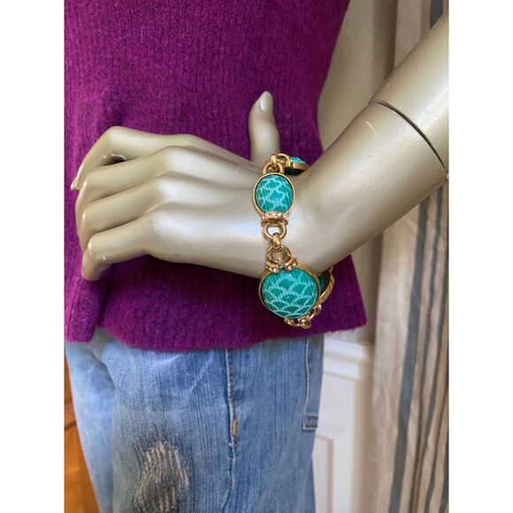 EUC Roberto Cavalli Turquoise Stone Snake Etched Pendant Necklace Bracelet Set - Picture 5 of 8